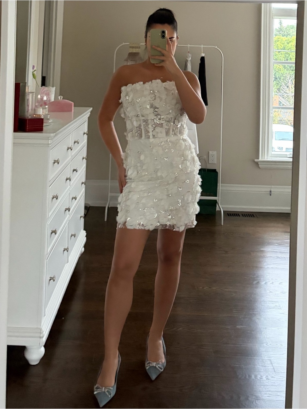 Custom Bridal & Special Occasion Mini Dress | White Floral Sequin & Beaded | S-M